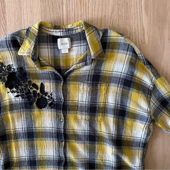 Maeve Anthropologie Yellow Plaid Floral Embroidered Oversized Tunic - Picture 9 of 12